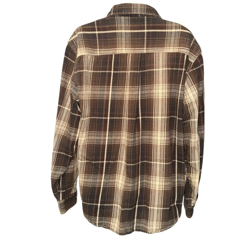 Old Mill Men’s Plaid Flannel Shirt Large Brown Tan Button Front Cotton